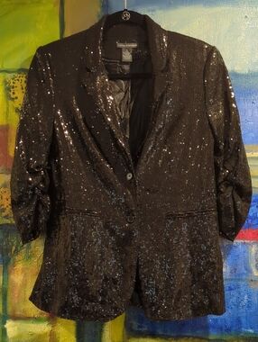 Chelsea & Theodore Black Sequin Blazer Size Medium